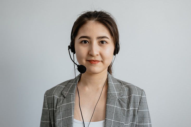 Woman with headset on
